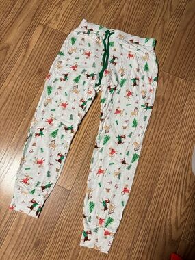 womens White Holiday Dog Print Pajama Pants